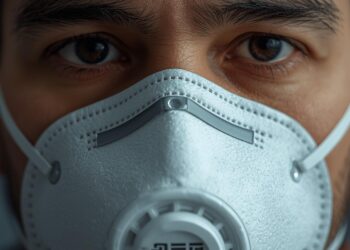 ilustasi pria memakai masker akibat ispa polusi udara